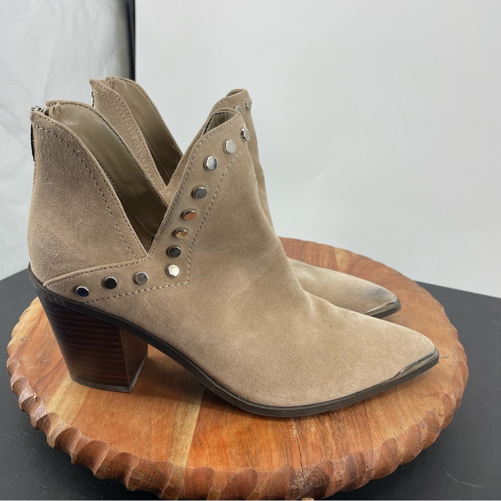 MARC Fisher Dayne studded western boots beige suede